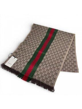 Gucci Scarf Sherry Line Wool Silk Brown